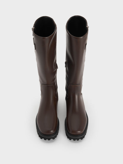 Lyndon Buckled Knee-High Boots - Dark Brown | CHARLES & KEITH