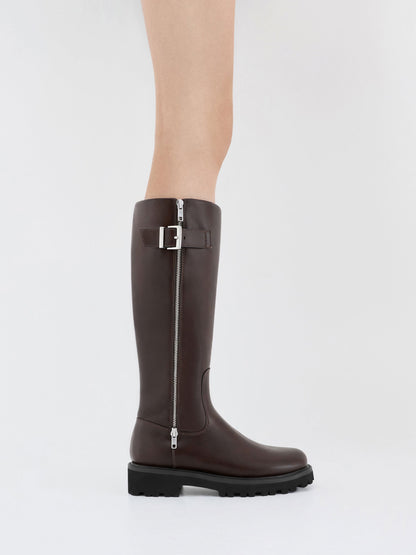 Lyndon Buckled Knee-High Boots - Dark Brown | CHARLES & KEITH
