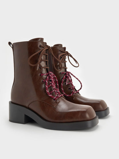 Logan Double-Lace Calf Boots - Dark Brown | CHARLES & KEITH