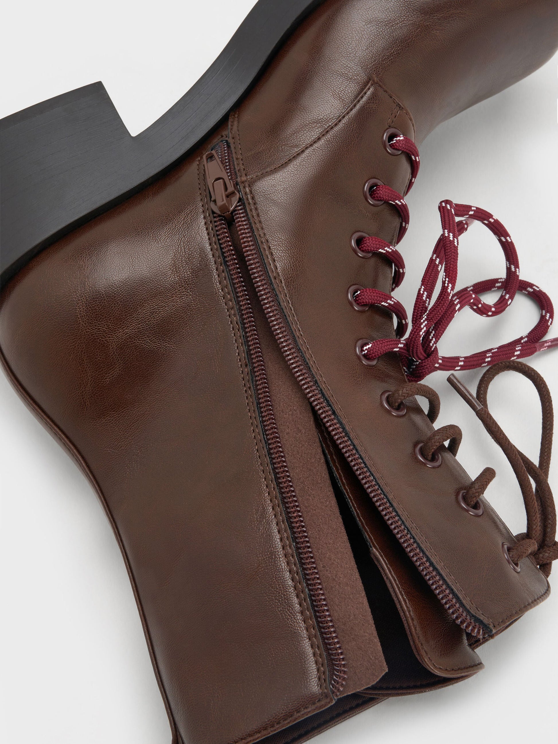 Logan Double-Lace Calf Boots - Dark Brown | CHARLES & KEITH
