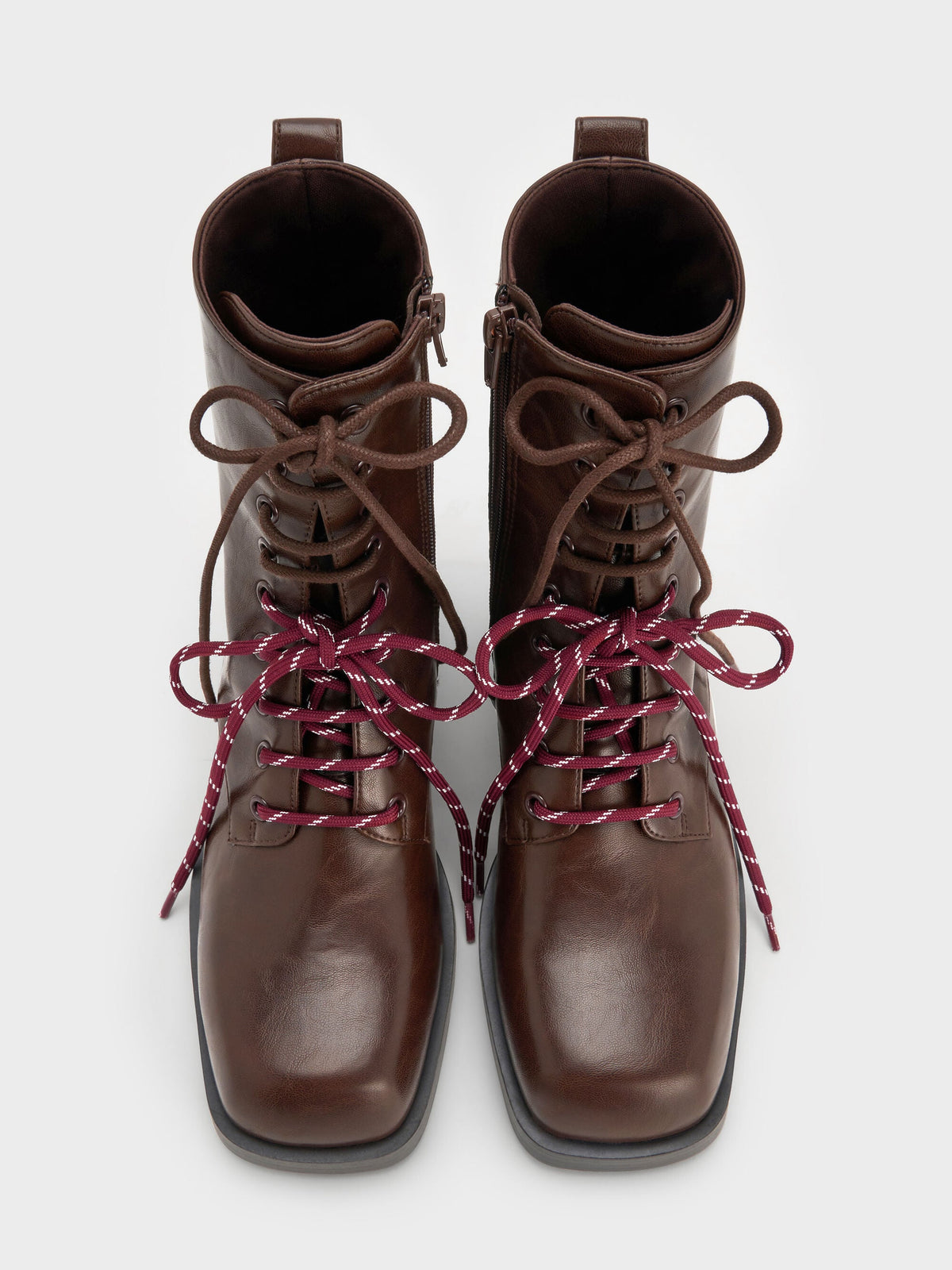 Logan Double-Lace Calf Boots - Dark Brown | CHARLES & KEITH