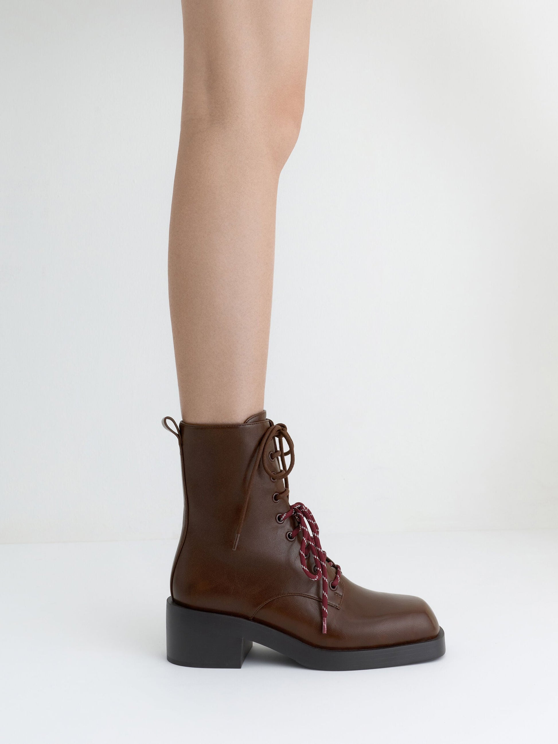 Logan Double-Lace Calf Boots - Dark Brown | CHARLES & KEITH