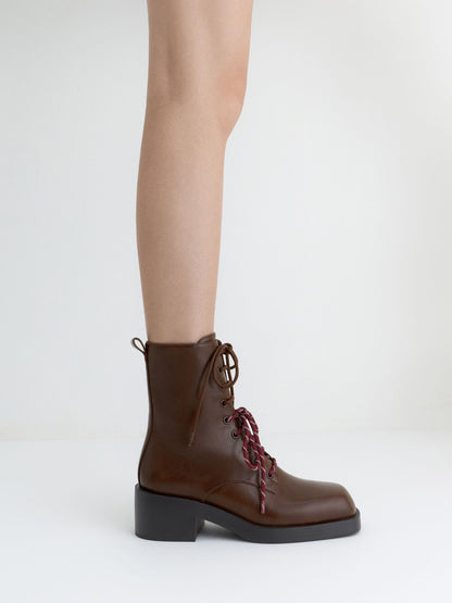 Logan Double-Lace Calf Boots - Dark Brown | CHARLES & KEITH