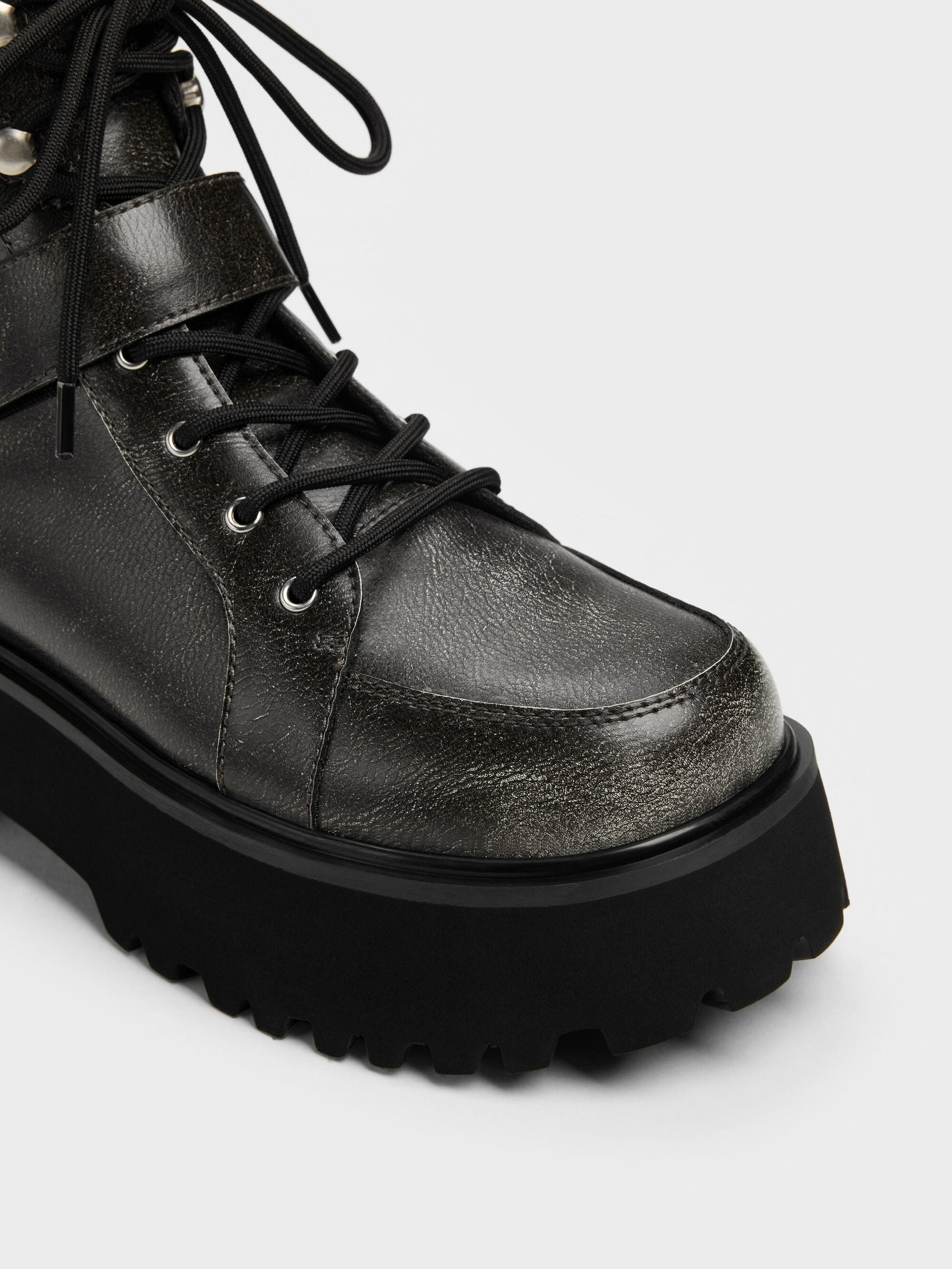 Eliot Platform Combat Boots - Grey | CHARLES & KEITH