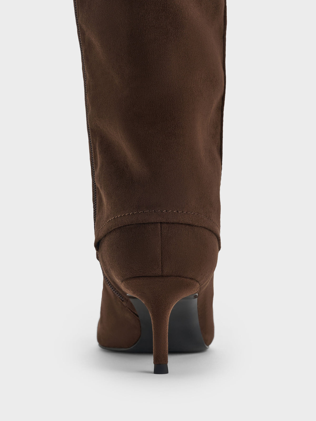 Faux Suede Pointed Stiletto Knee-High Boots - Dark Brown Textured | CHARLES & KEITH