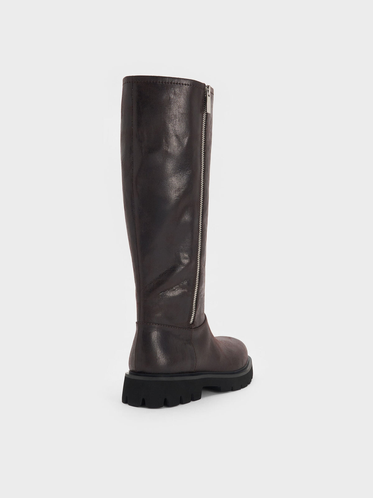 Rosamond Knee-High Boots - Dark Brown Textured | CHARLES & KEITH