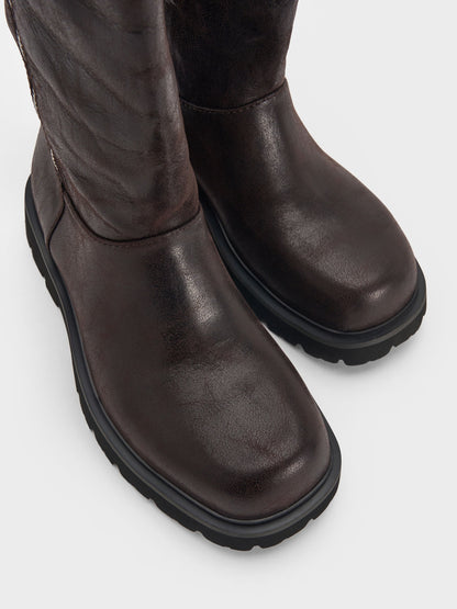 Rosamond Knee-High Boots - Dark Brown Textured | CHARLES & KEITH