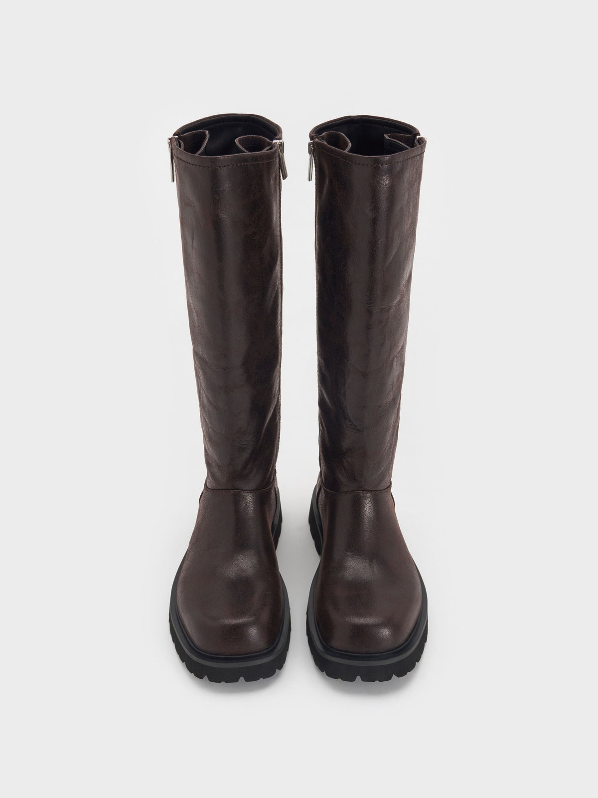 Rosamond Knee-High Boots - Dark Brown Textured | CHARLES & KEITH