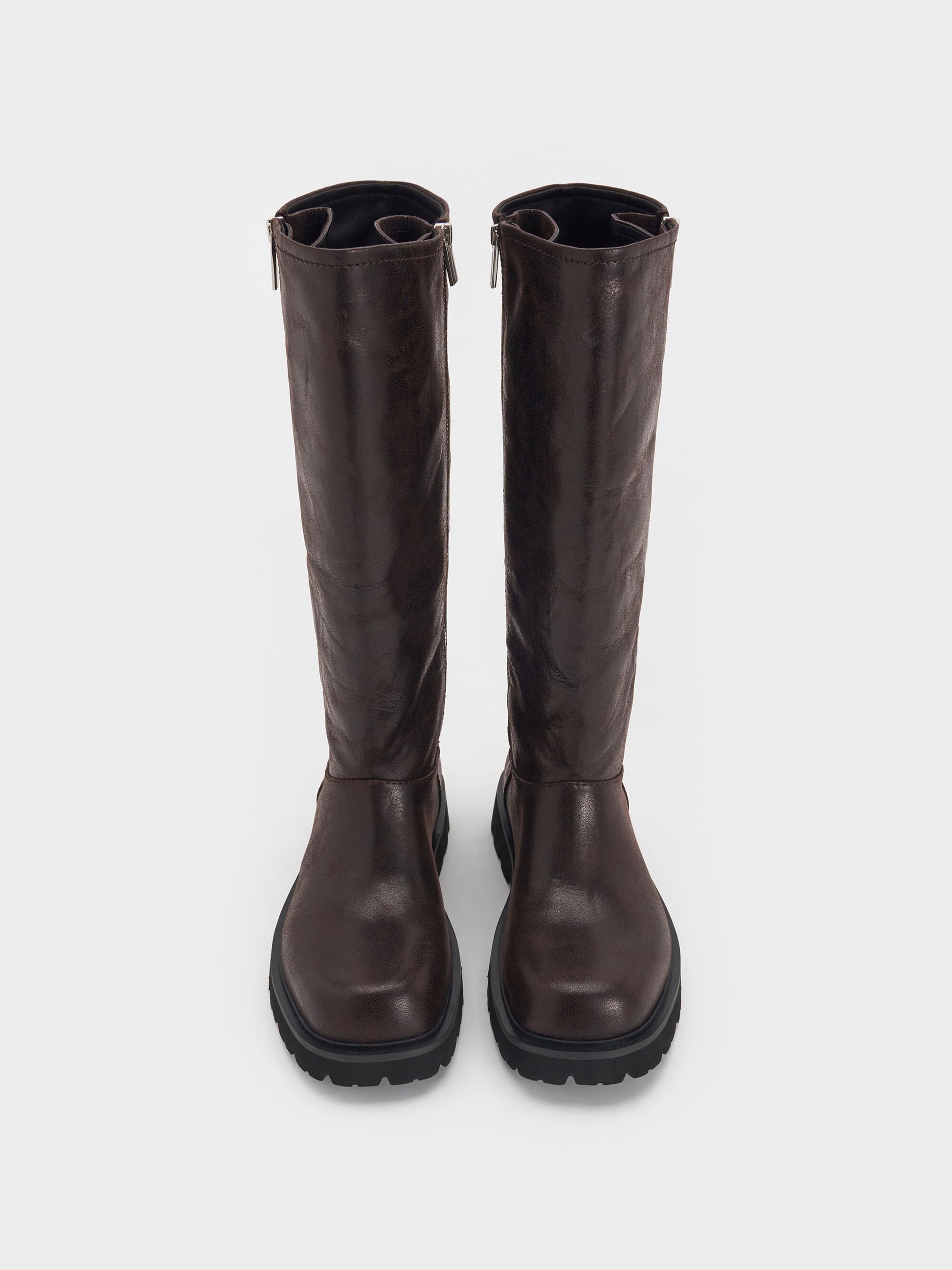 Rosamond Knee-High Boots - Dark Brown Textured | CHARLES & KEITH