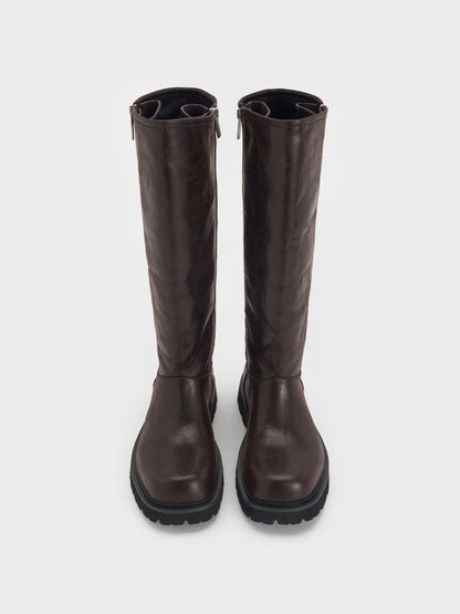 Rosamond Knee-High Boots - Dark Brown Textured | CHARLES & KEITH