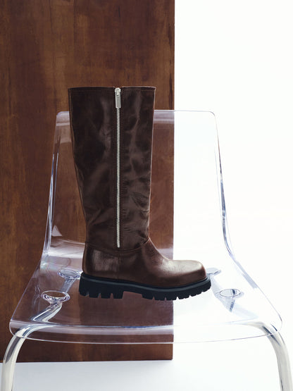 Rosamond Knee-High Boots - Dark Brown Textured | CHARLES & KEITH