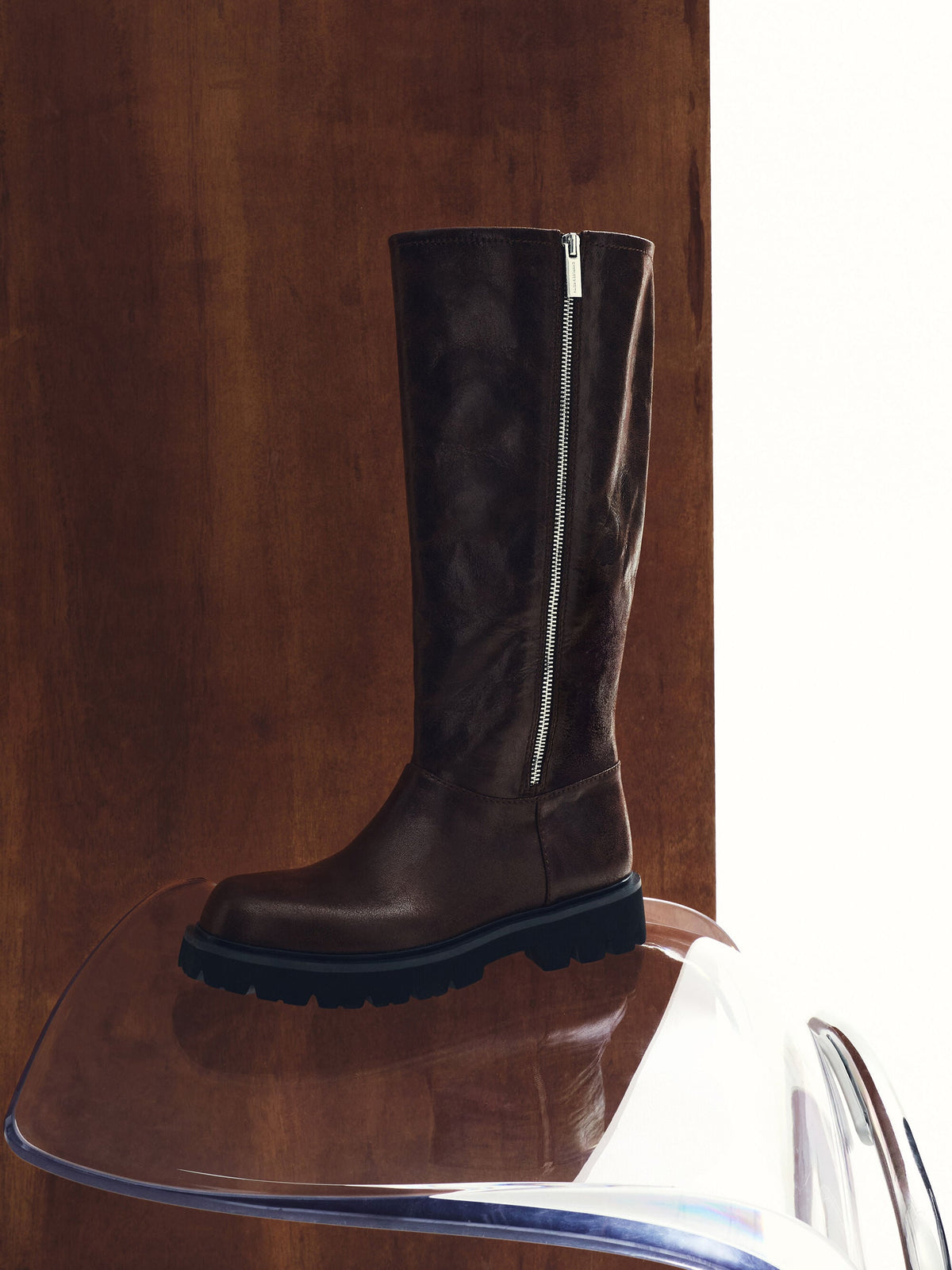 Rosamond Knee-High Boots - Dark Brown Textured | CHARLES & KEITH