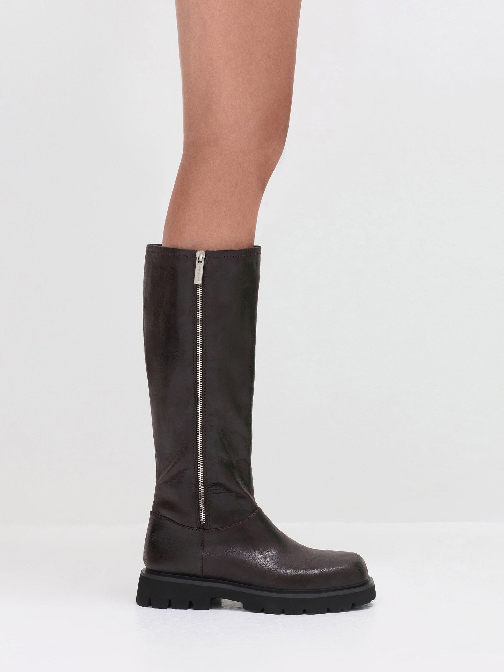 Rosamond Knee-High Boots - Dark Brown Textured | CHARLES & KEITH