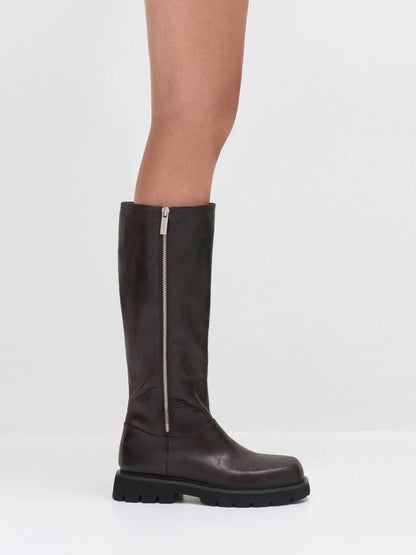 Rosamond Knee-High Boots - Dark Brown Textured | CHARLES & KEITH