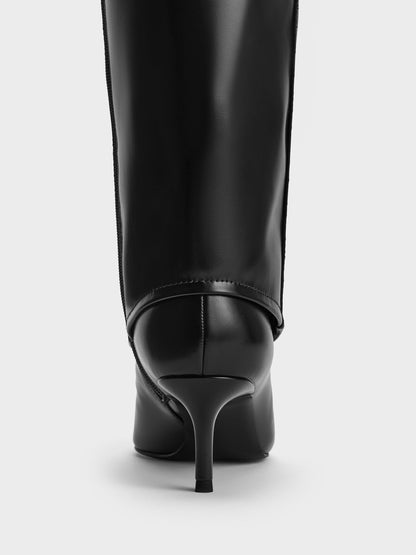 Pointed Stiletto Knee-High Boots - Black | CHARLES & KEITH