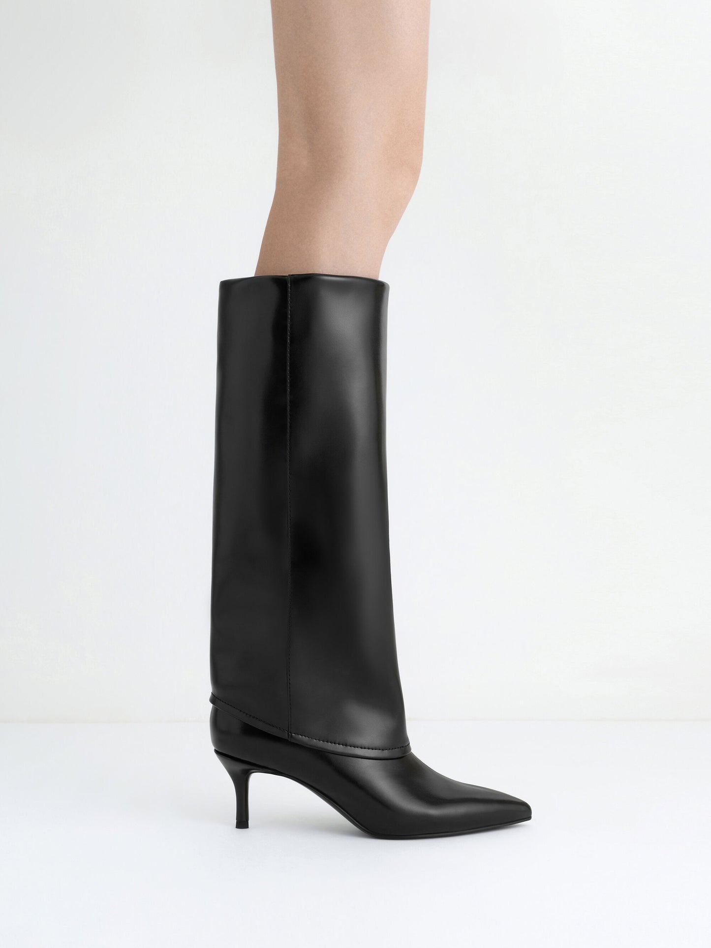 Pointed Stiletto Knee-High Boots - Black | CHARLES & KEITH