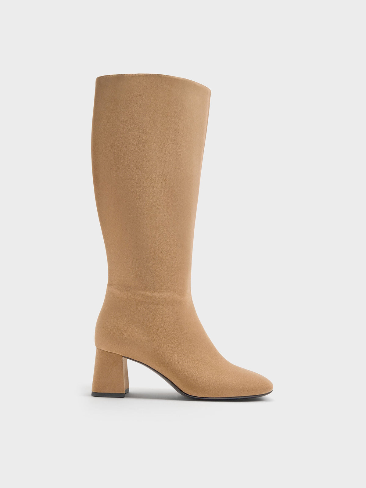 Faux Suede Square-Toe Knee-High Boots - Sand | CHARLES & KEITH