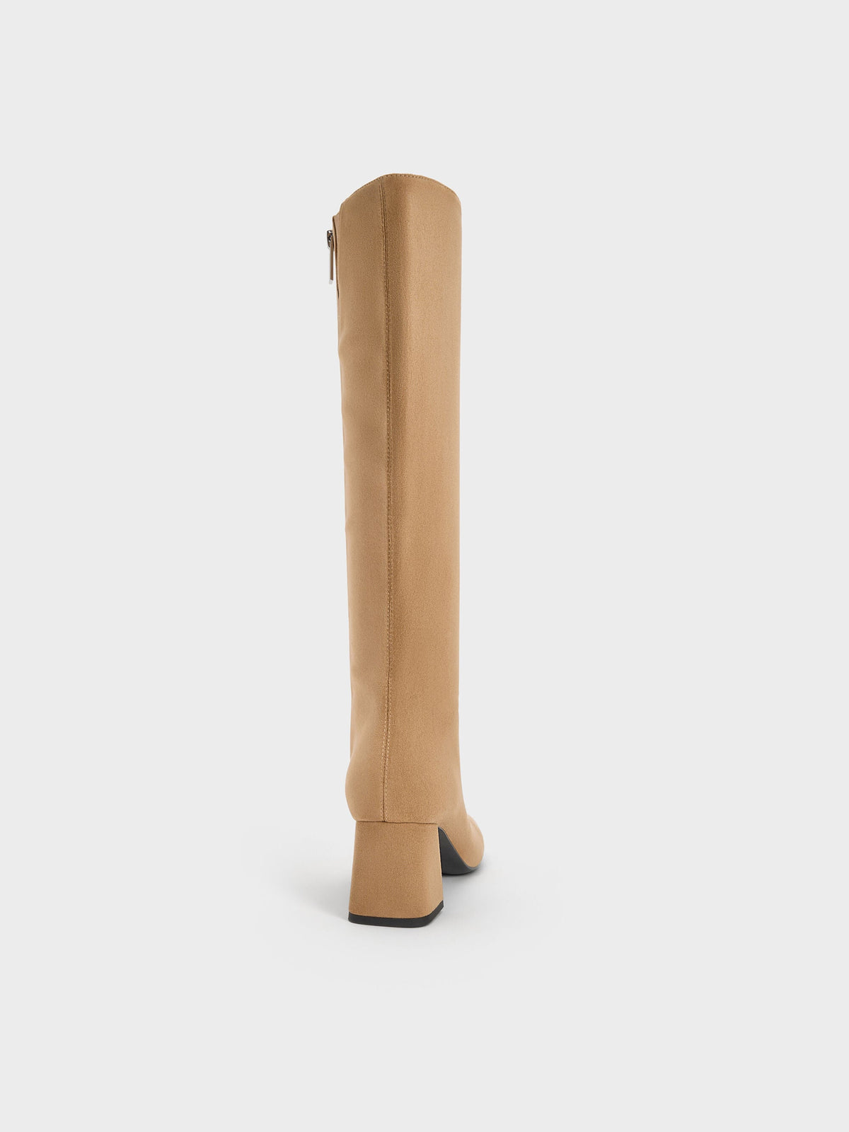 Faux Suede Square-Toe Knee-High Boots - Sand | CHARLES & KEITH