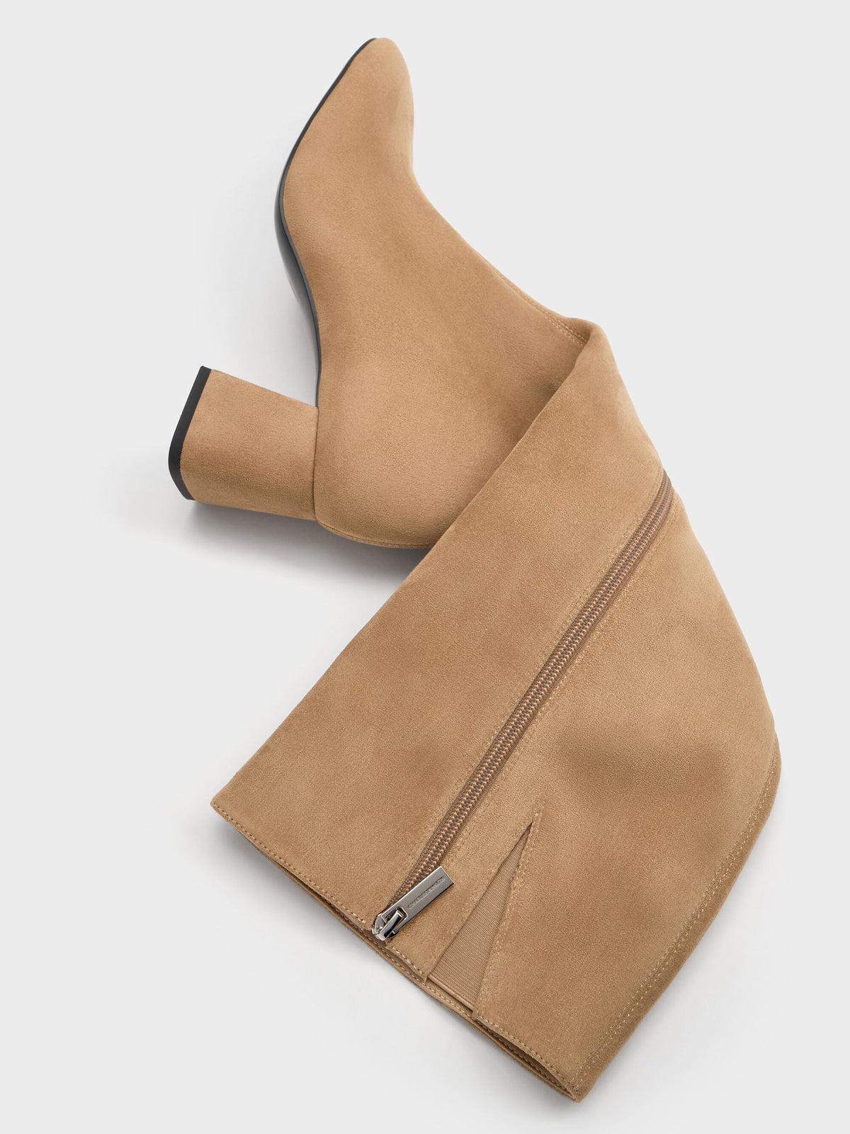 Faux Suede Square-Toe Knee-High Boots - Sand | CHARLES & KEITH
