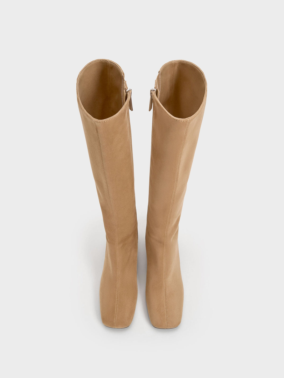Faux Suede Square-Toe Knee-High Boots - Sand | CHARLES & KEITH