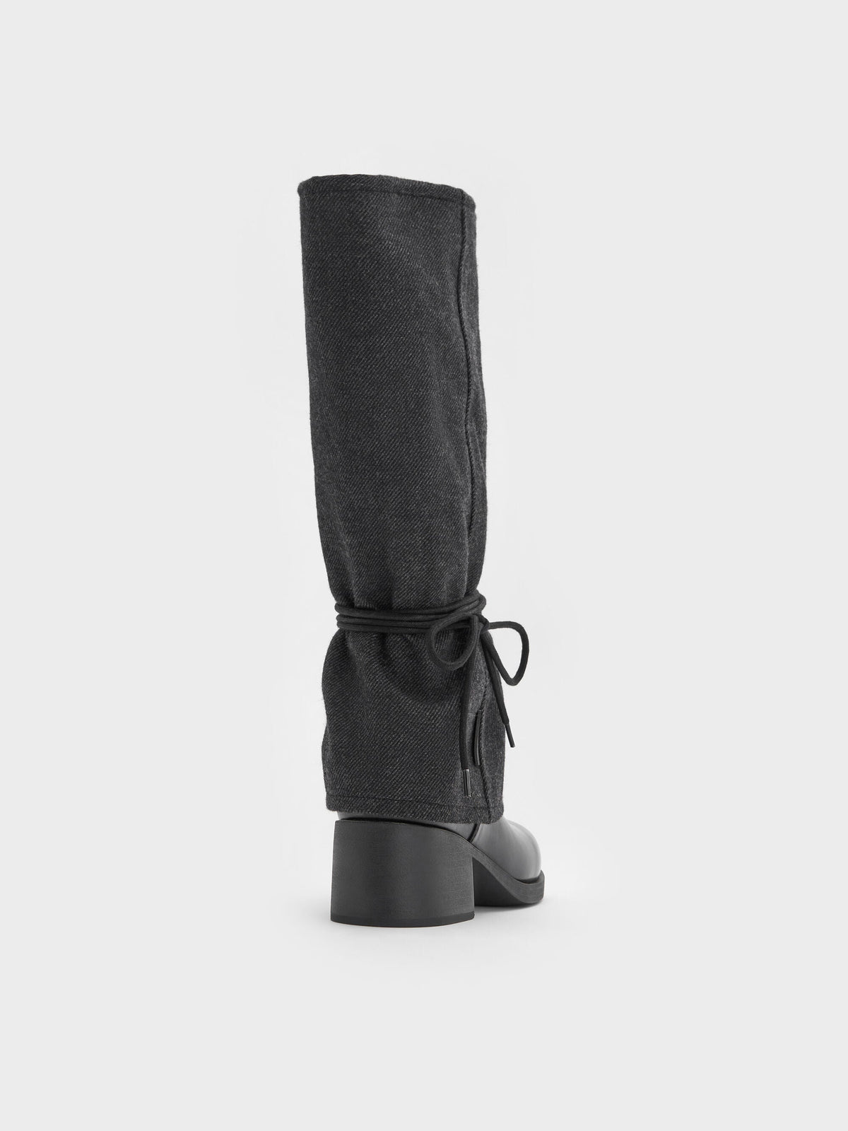 Felt Tie-Around Knee-High Boots - Dark Grey | CHARLES & KEITH