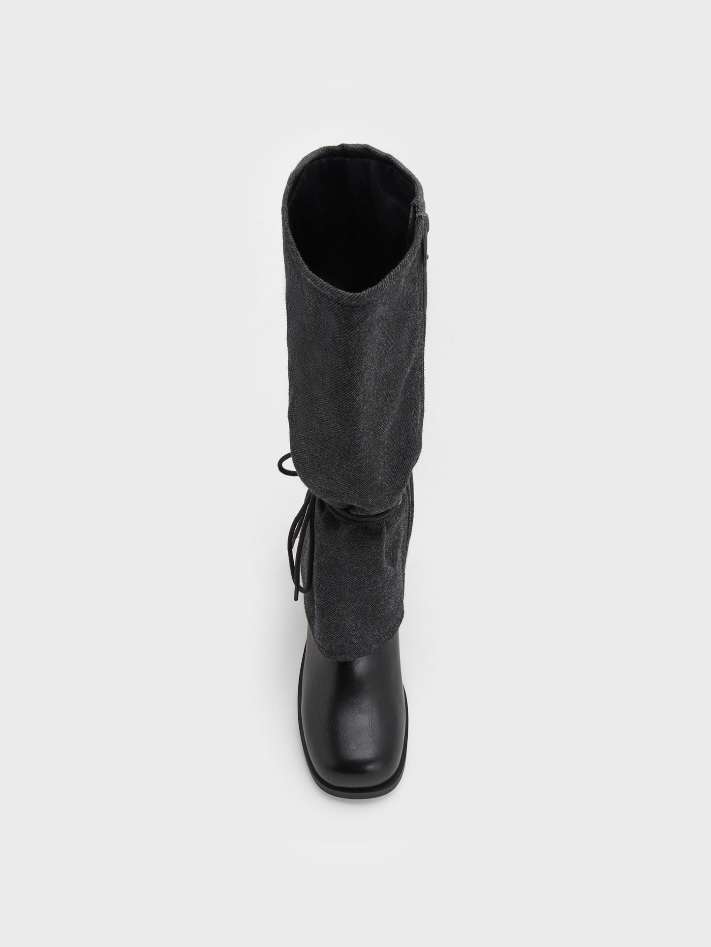 Felt Tie-Around Knee-High Boots - Dark Grey | CHARLES & KEITH