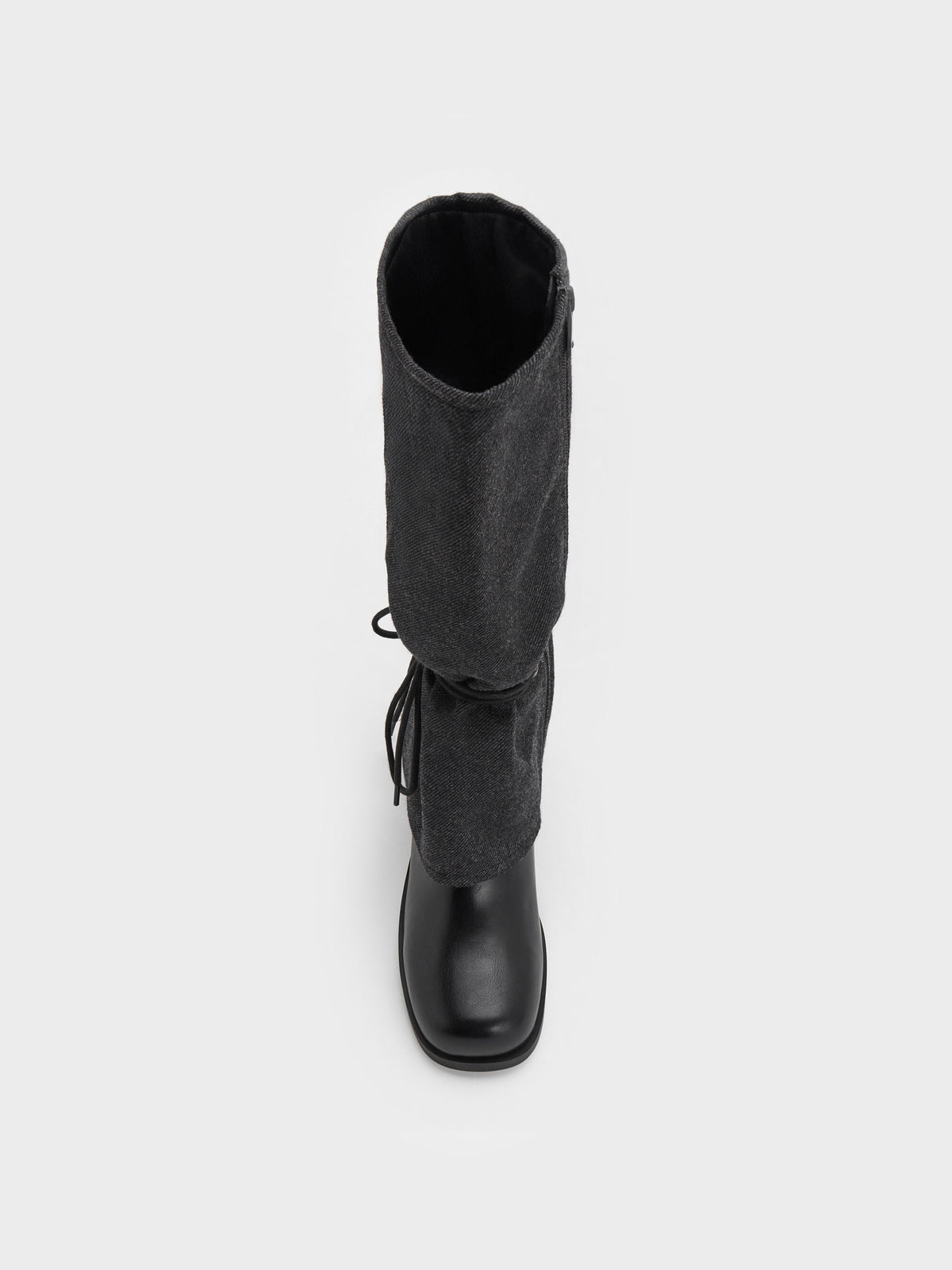 Felt Tie-Around Knee-High Boots - Dark Grey | CHARLES & KEITH
