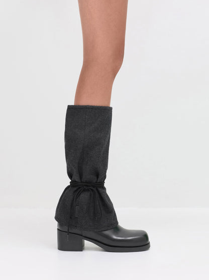 Felt Tie-Around Knee-High Boots - Dark Grey | CHARLES & KEITH