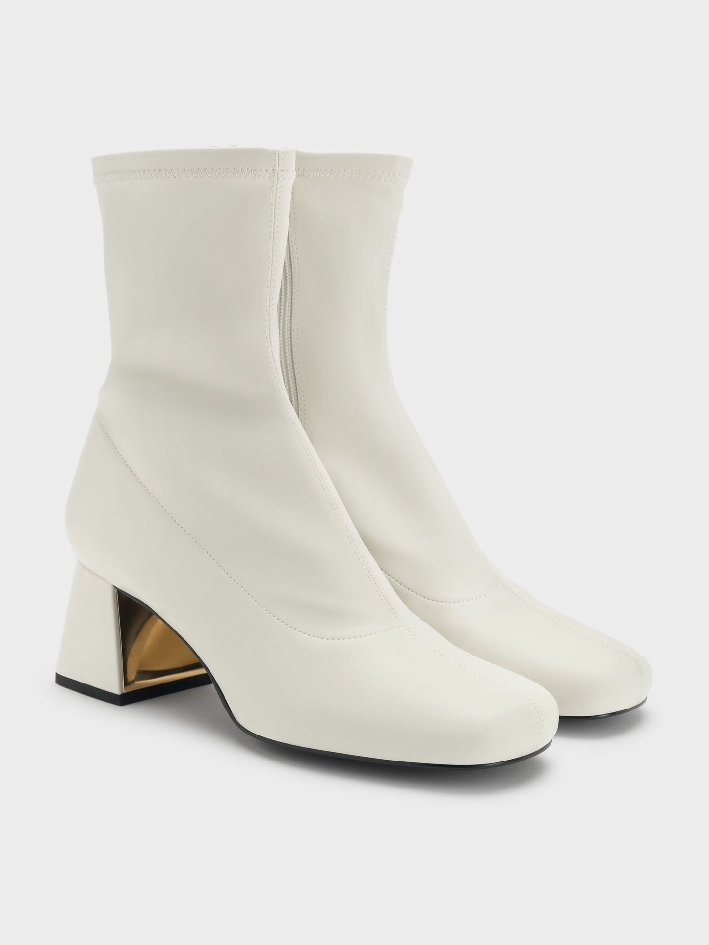 Jully Metallic Trapeze Heel Ankle Boots - Chalk | CHARLES & KEITH