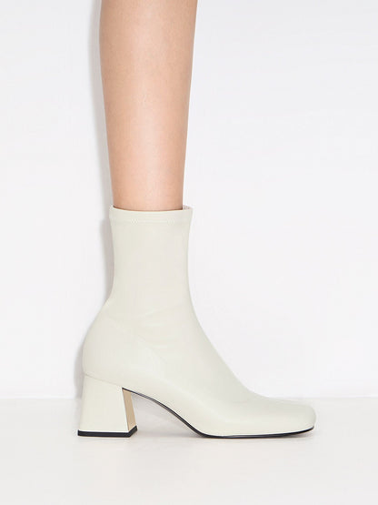 Jully Metallic Trapeze Heel Ankle Boots - Chalk | CHARLES & KEITH