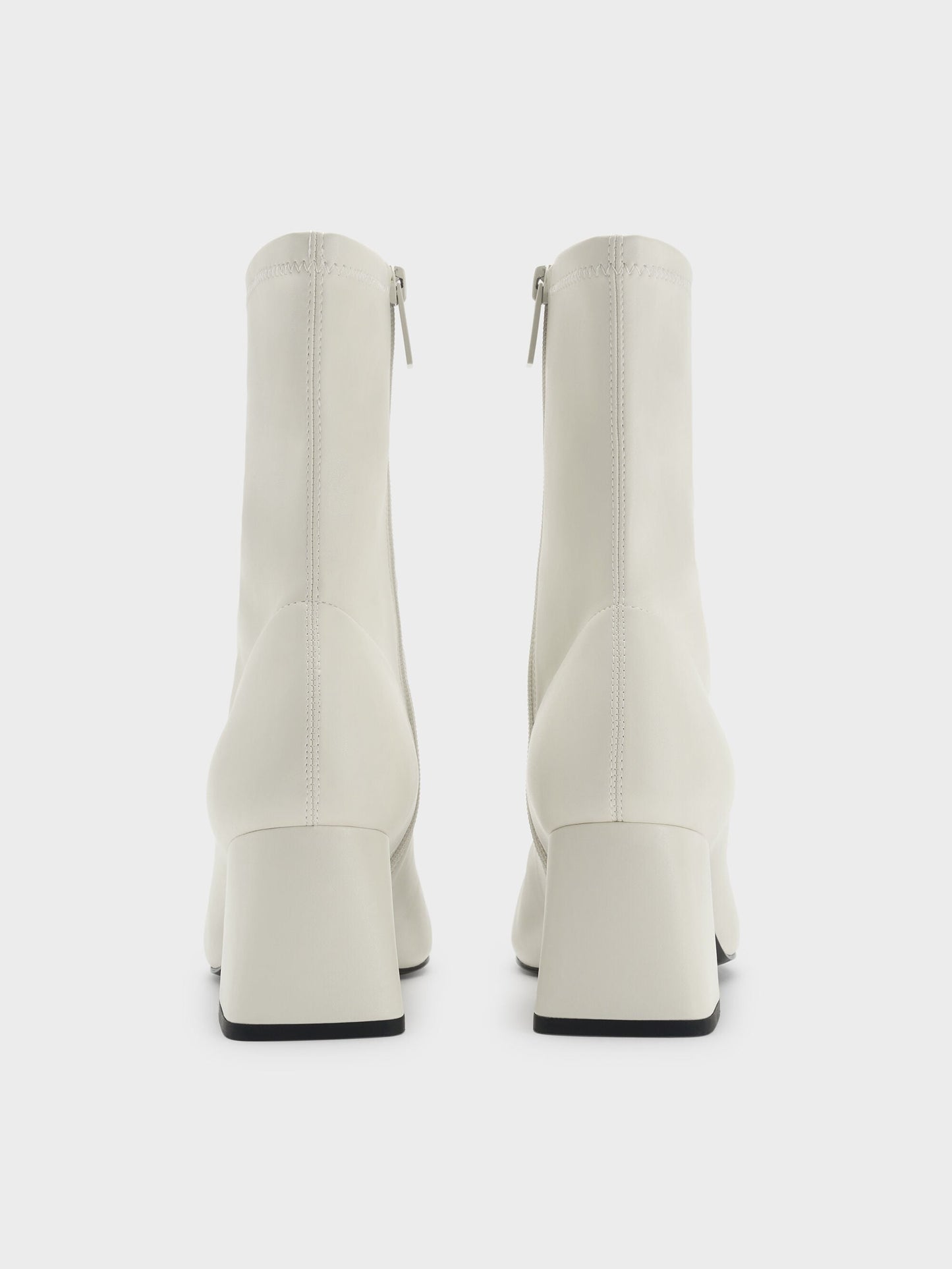 Jully Metallic Trapeze Heel Ankle Boots - Chalk | CHARLES & KEITH