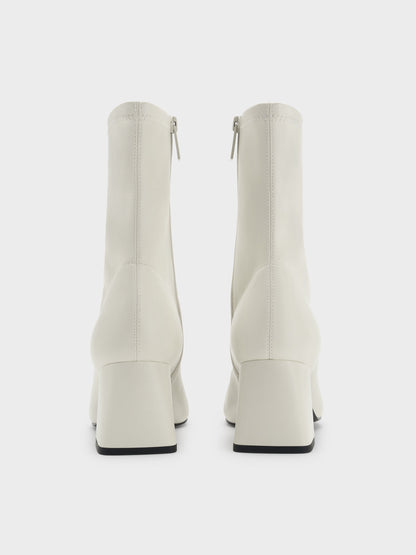 Jully Metallic Trapeze Heel Ankle Boots - Chalk | CHARLES & KEITH
