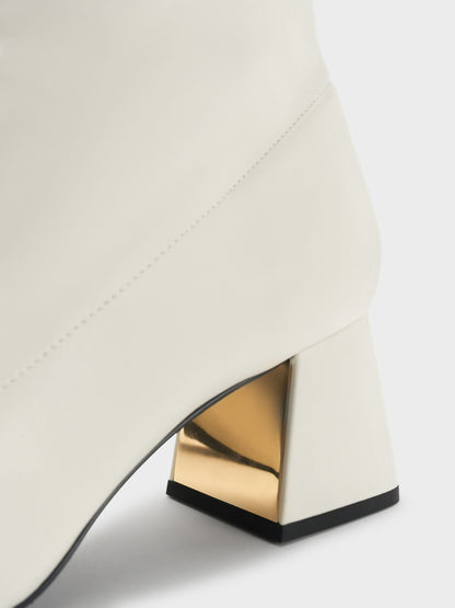 Jully Metallic Trapeze Heel Ankle Boots - Chalk | CHARLES & KEITH