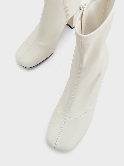 Jully Metallic Trapeze Heel Ankle Boots - Chalk | CHARLES & KEITH