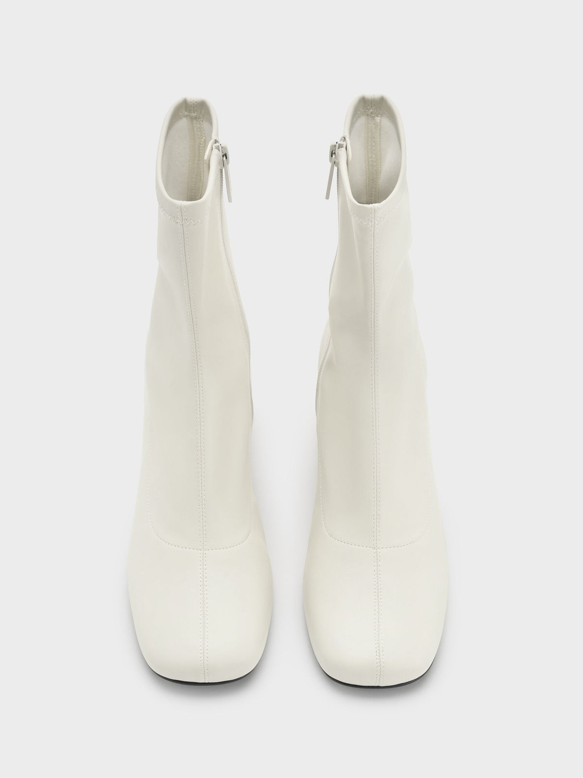 Jully Metallic Trapeze Heel Ankle Boots - Chalk | CHARLES & KEITH