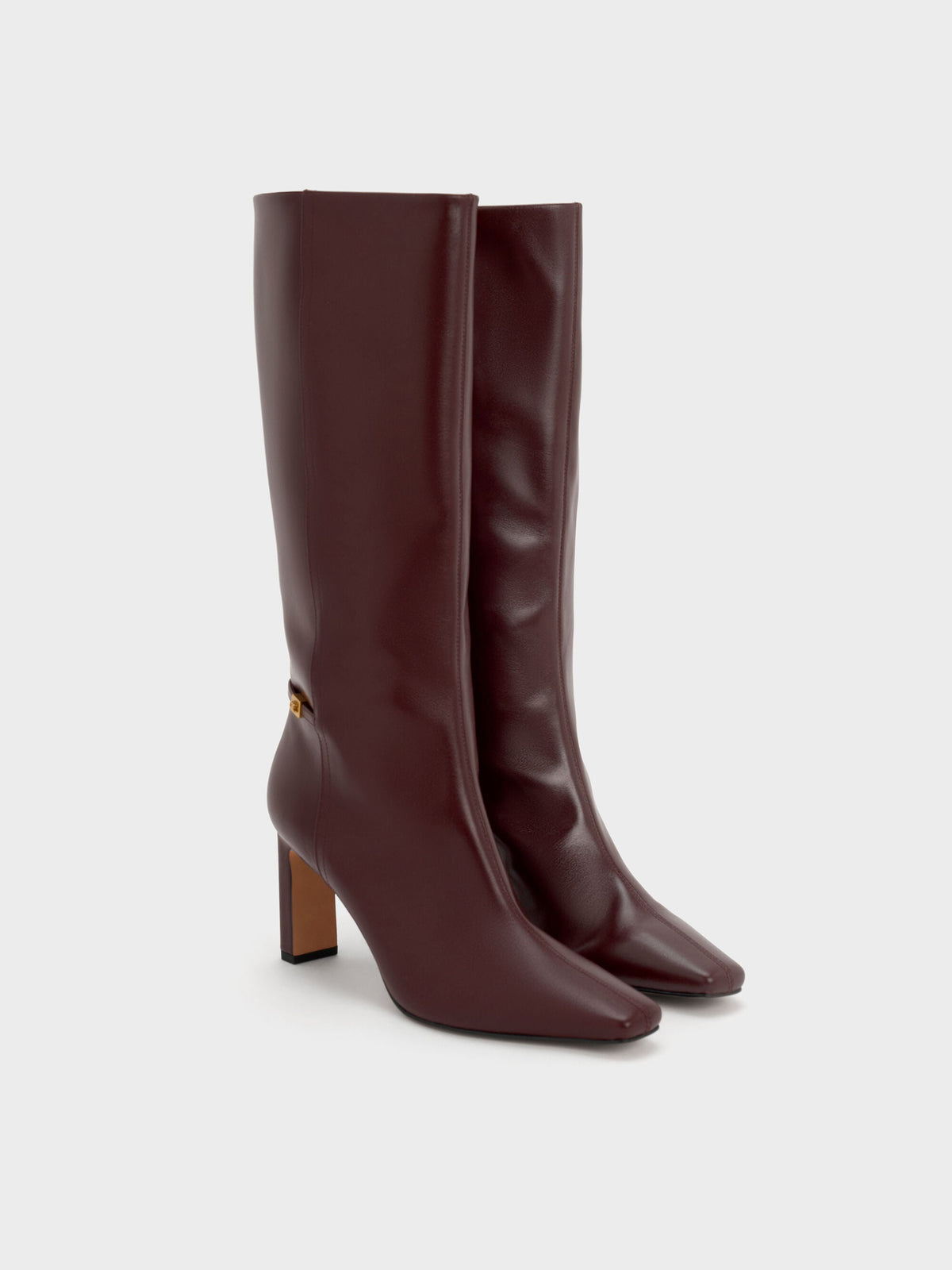 Georgina Leather Knee-High Boots - Burgundy | CHARLES & KEITH