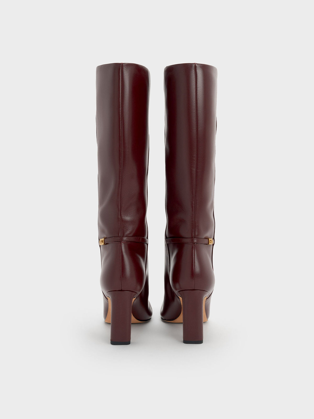 Georgina Leather Knee-High Boots - Burgundy | CHARLES & KEITH