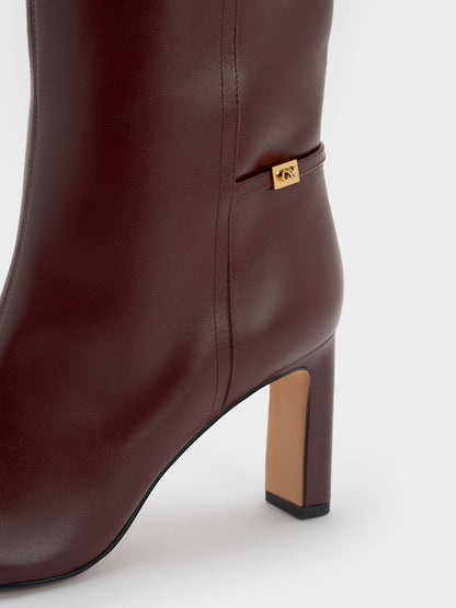 Georgina Leather Knee-High Boots - Burgundy | CHARLES & KEITH
