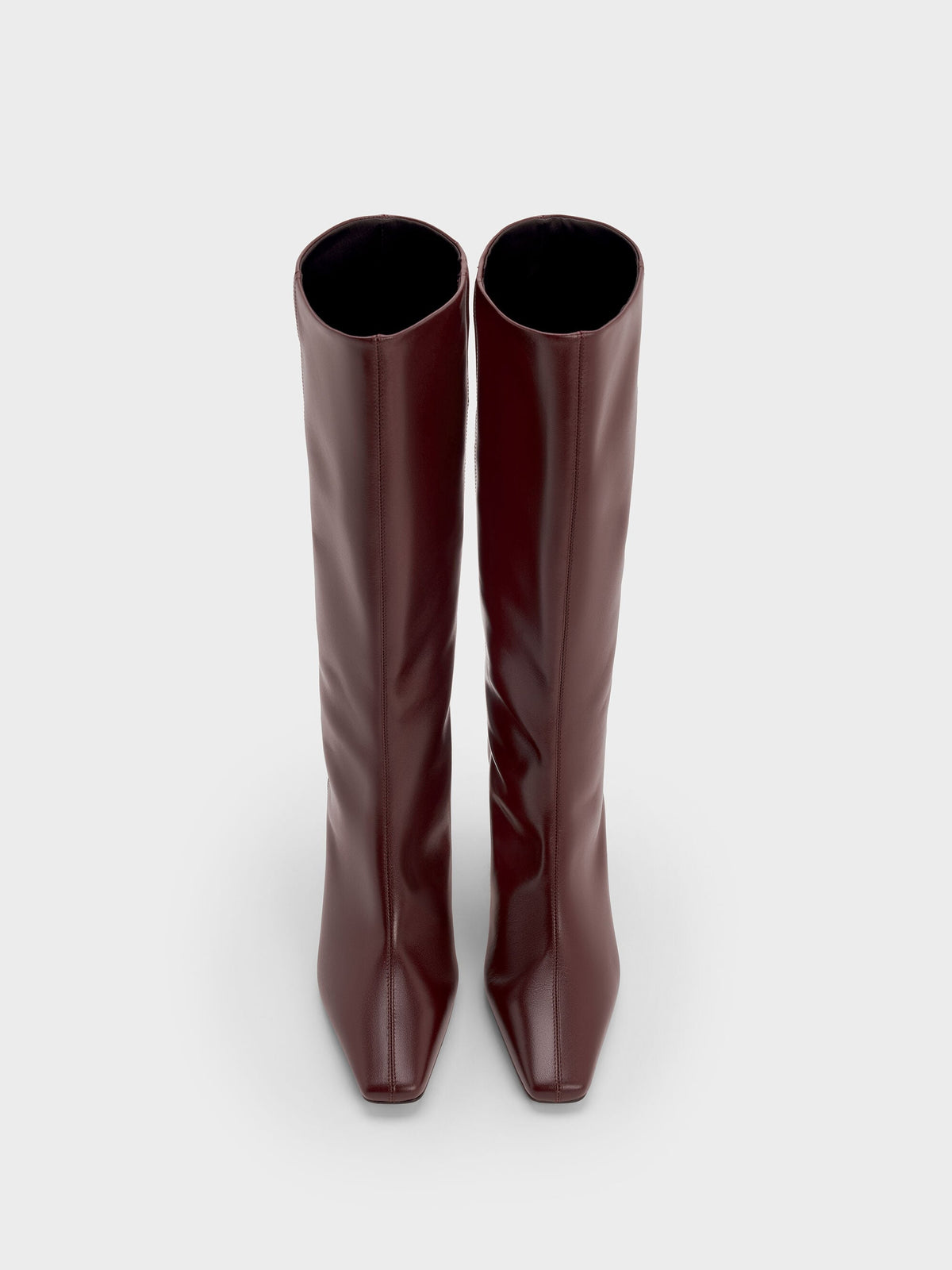 Georgina Leather Knee-High Boots - Burgundy | CHARLES & KEITH