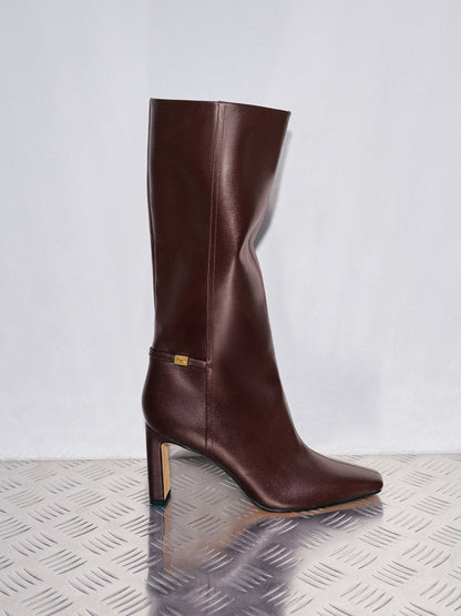 Georgina Leather Knee-High Boots - Burgundy | CHARLES & KEITH