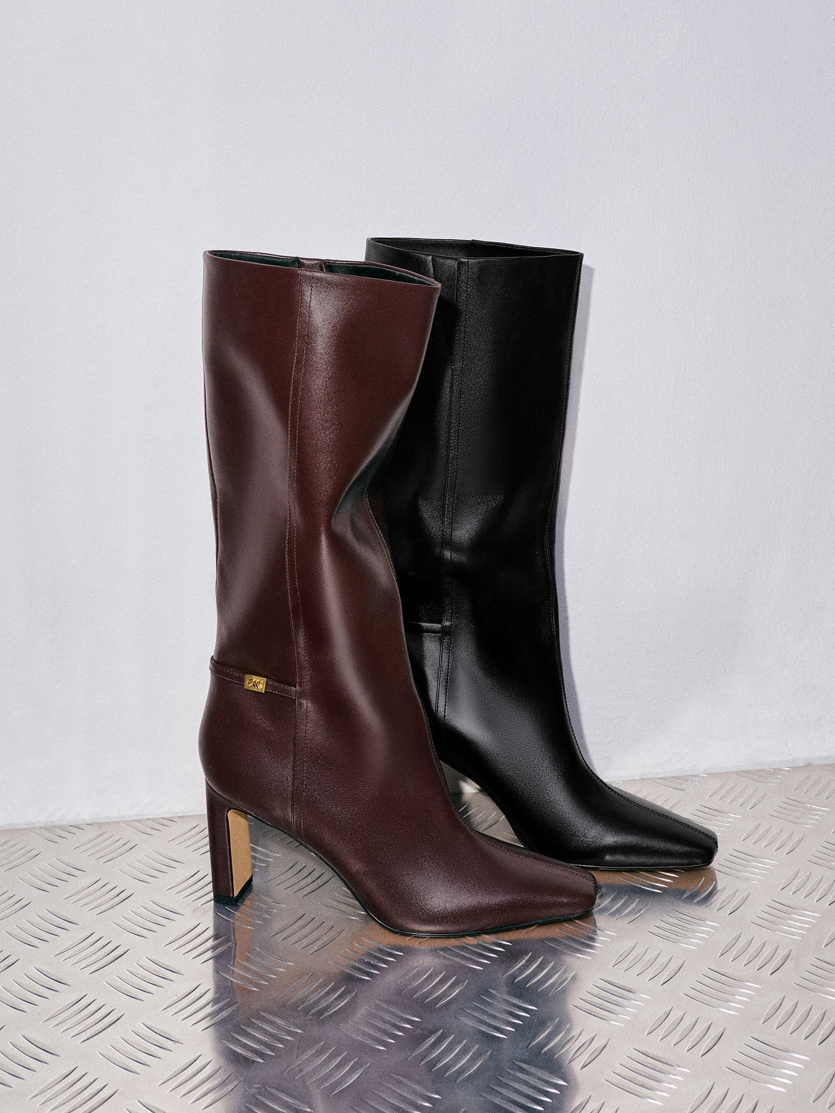 Georgina Leather Knee-High Boots - Burgundy | CHARLES & KEITH