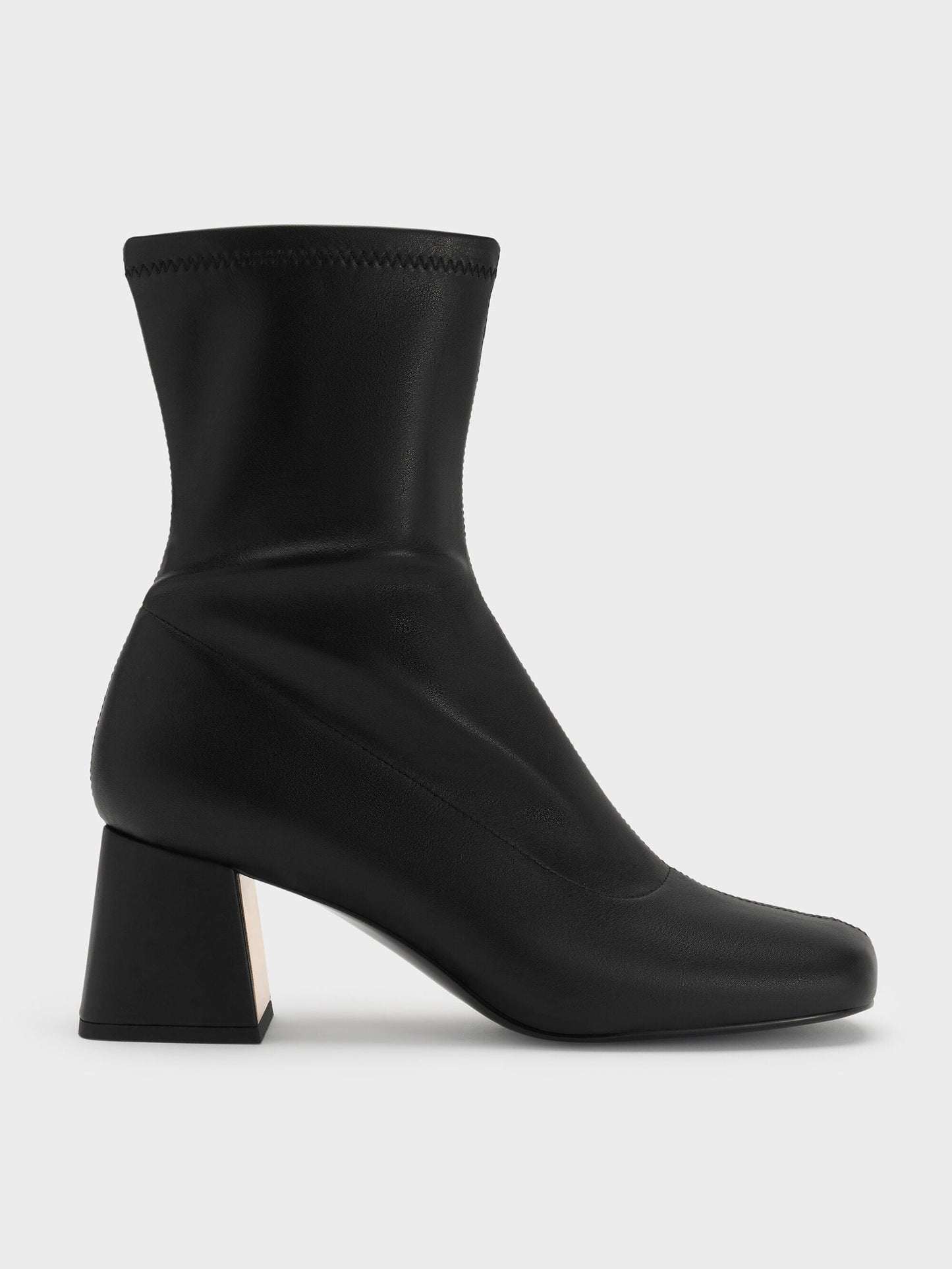 Jully Metallic Trapeze Heel Ankle Boots - Black | CHARLES & KEITH