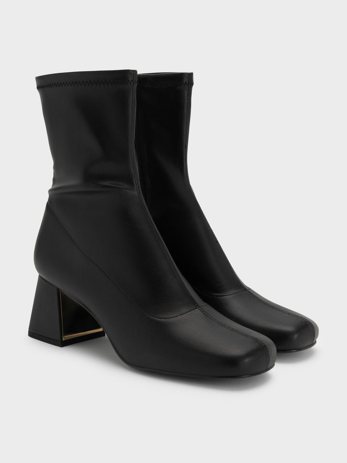 Jully Metallic Trapeze Heel Ankle Boots - Black | CHARLES & KEITH