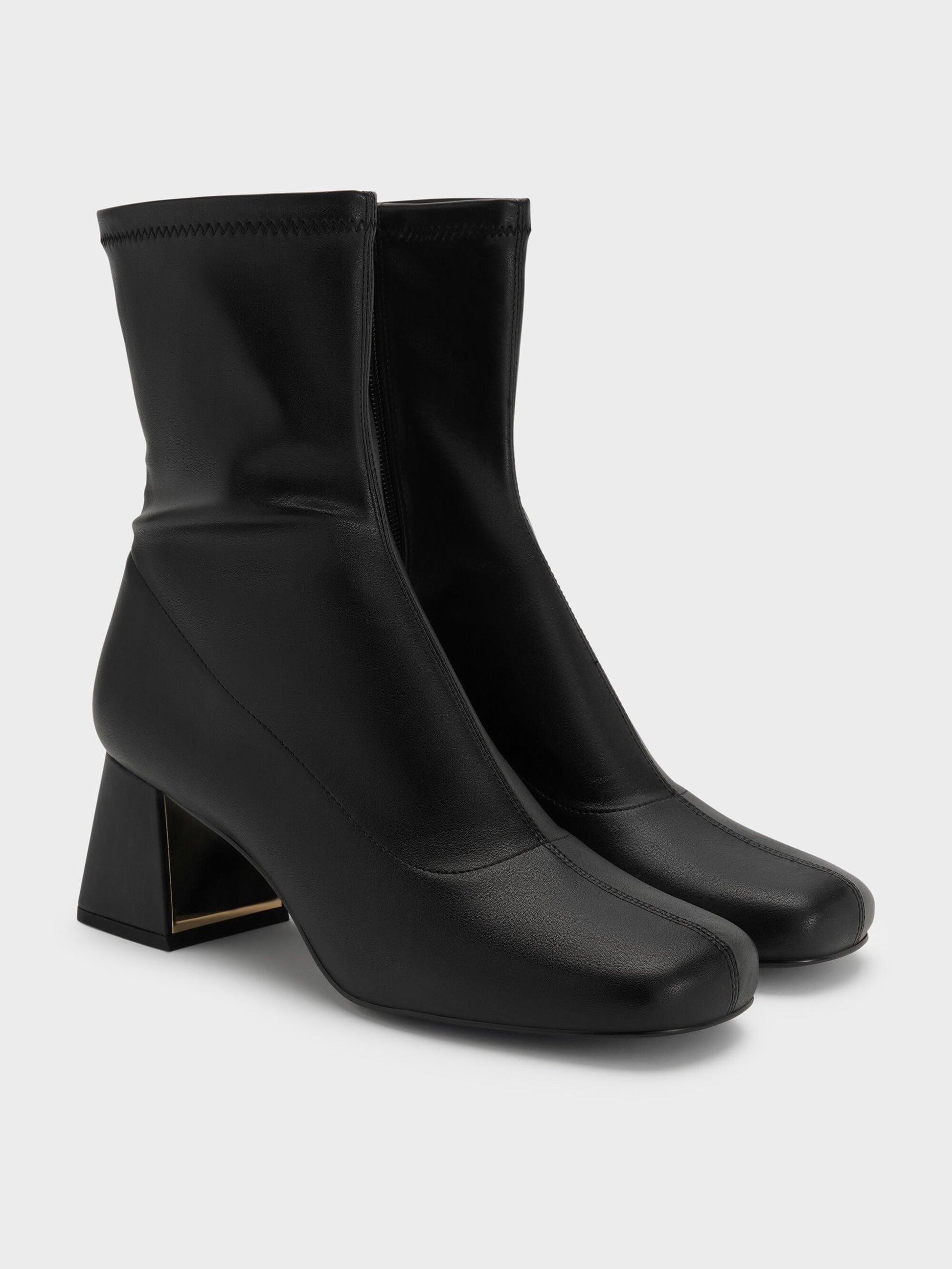 Jully Metallic Trapeze Heel Ankle Boots - Black | CHARLES & KEITH
