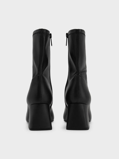 Jully Metallic Trapeze Heel Ankle Boots - Black | CHARLES & KEITH