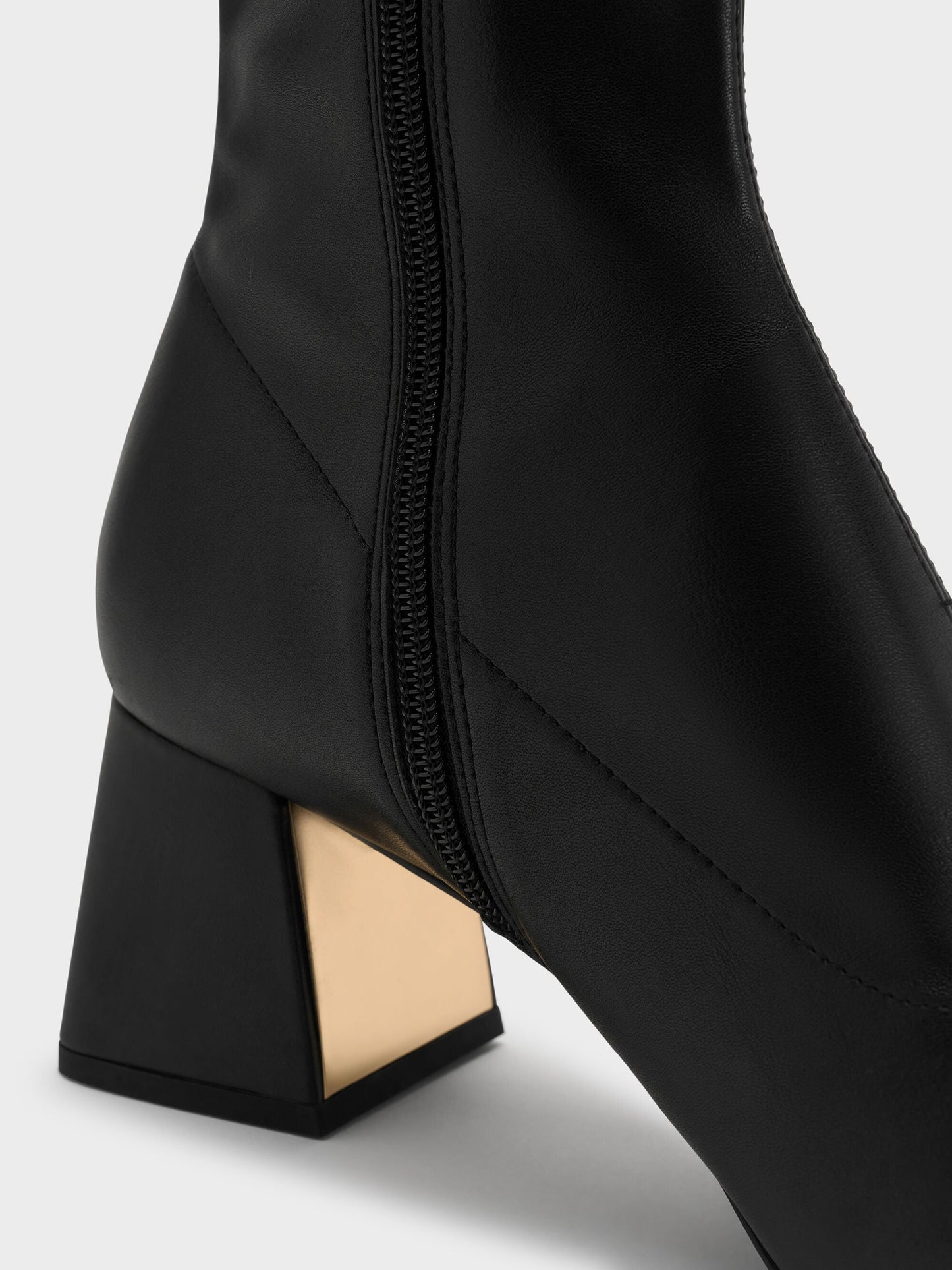 Jully Metallic Trapeze Heel Ankle Boots - Black | CHARLES & KEITH