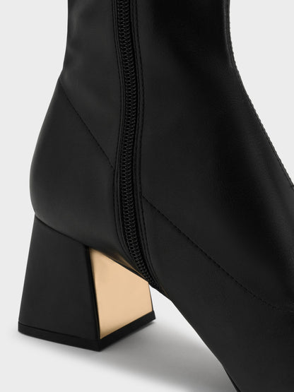 Jully Metallic Trapeze Heel Ankle Boots - Black | CHARLES & KEITH