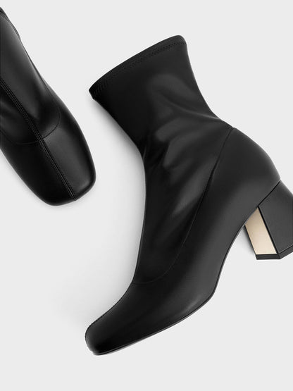 Jully Metallic Trapeze Heel Ankle Boots - Black | CHARLES & KEITH
