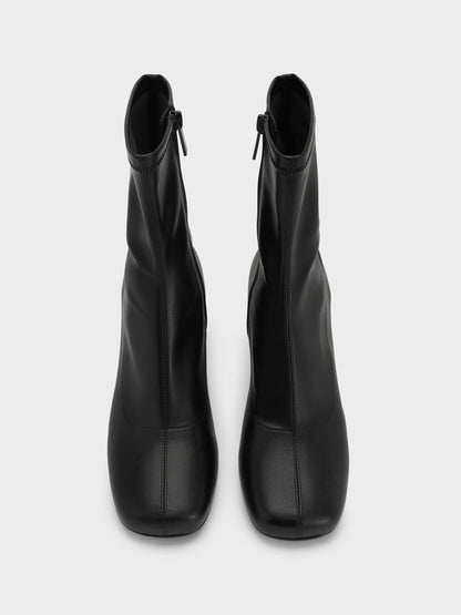 Jully Metallic Trapeze Heel Ankle Boots - Black | CHARLES & KEITH
