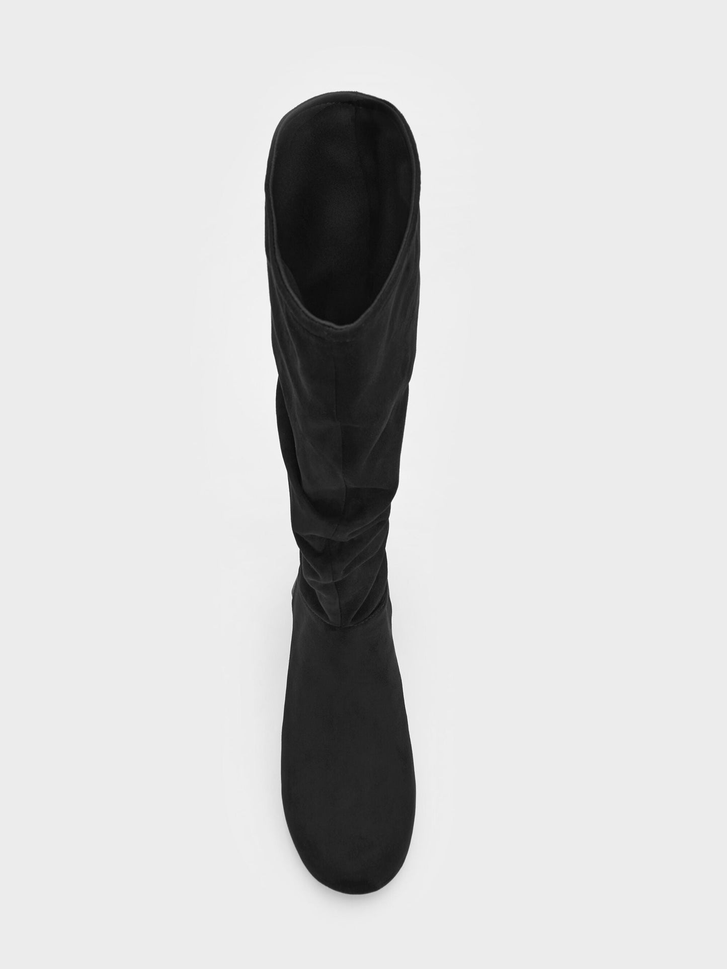 Faux Suede Ruched Knee-High Boots - Black Textured | CHARLES & KEITH